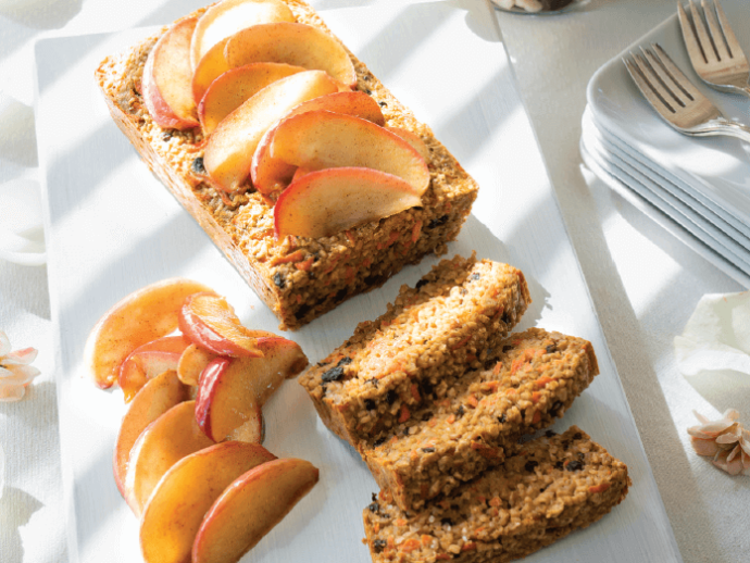 Carrot Cake Oatmeal Loaf with Maple Braised Apple