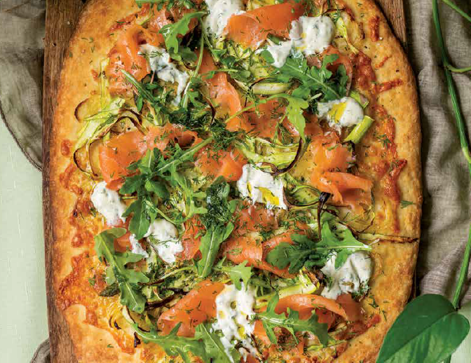 Asparagus Smoked Salmon Flatbread with Spring Greens