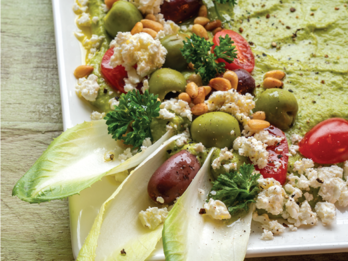 Creamy Loaded Pea Pesto Appetizer with Belgian Endive Scoops