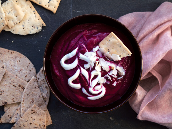 Beetroot and Coconut Dip Spiced with Toasted Caraway Seeds and Chili