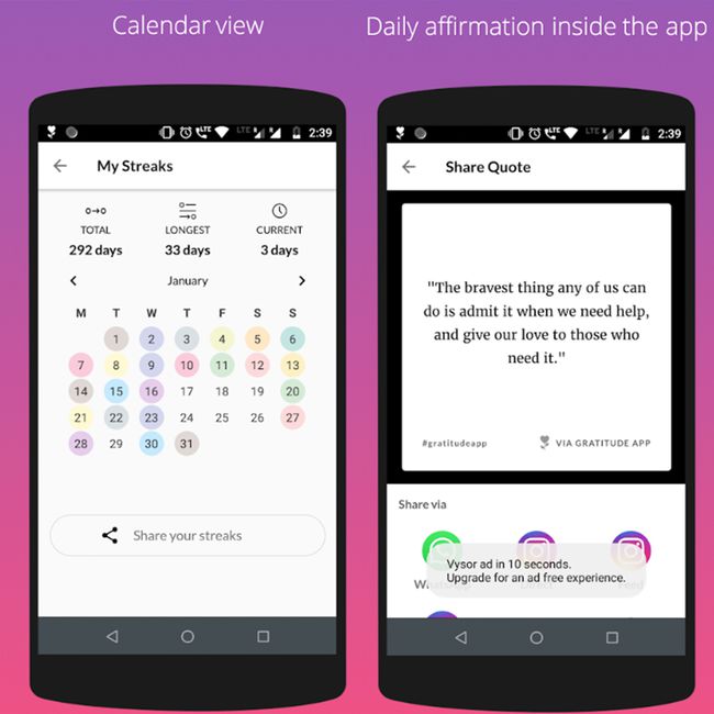 phones displaying gratitude journal app