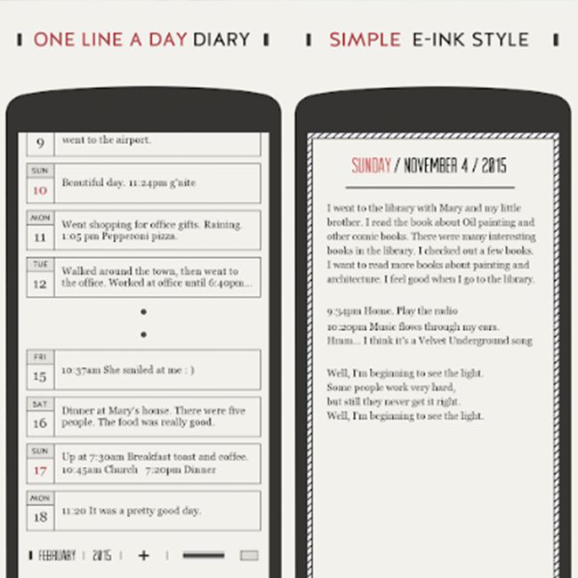 phones display One Line a Day Diary app