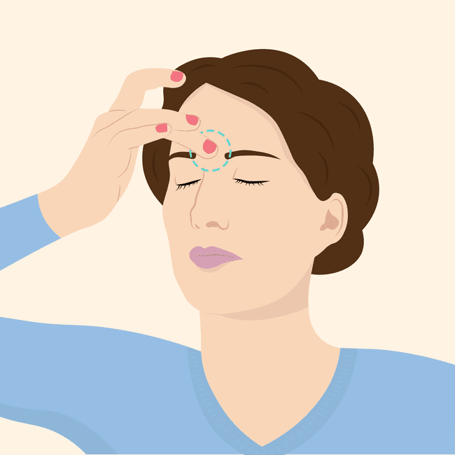 Illustration of woman pressing finger agains middle of brows