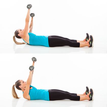 ab workout with weights female: woman demonstrating how to do a Straight-Arm Climb abs exercise with weights