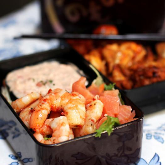 salmon shrimp bento box idea