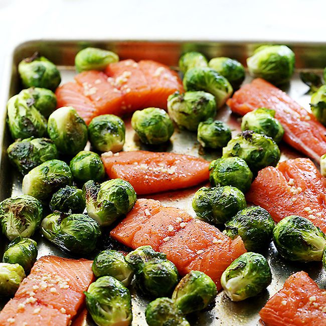Garlic Roasted Salmon with Brussel Sprouts