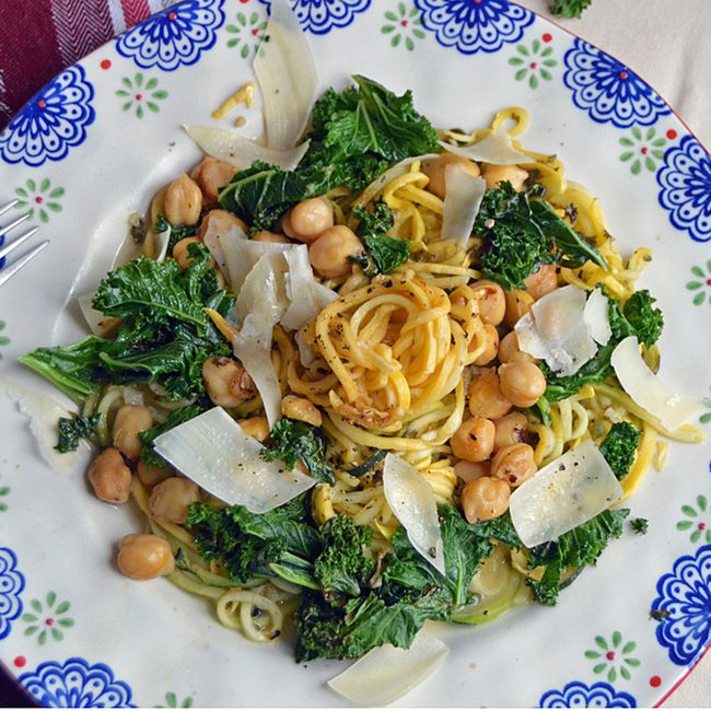 Zucchini Pasta with Kale and Chickpeas