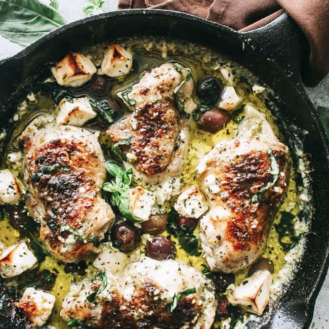 Baked Pesto Chicken Recipe with Olives & Feta mediterranean diet chicken recipe