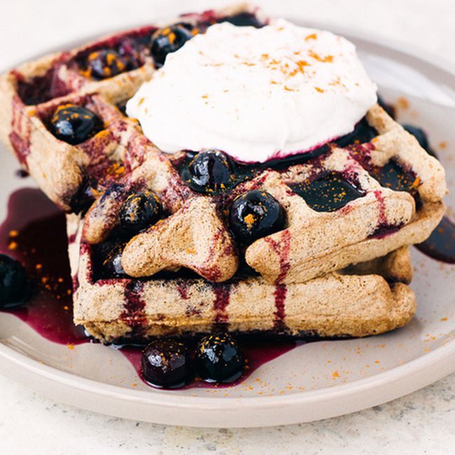 Buckwheat Waffles with Blueberry Maple Syrup