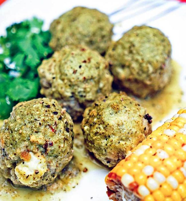 Stuffed Green Chili Meatballs in Tomatillo Sauce