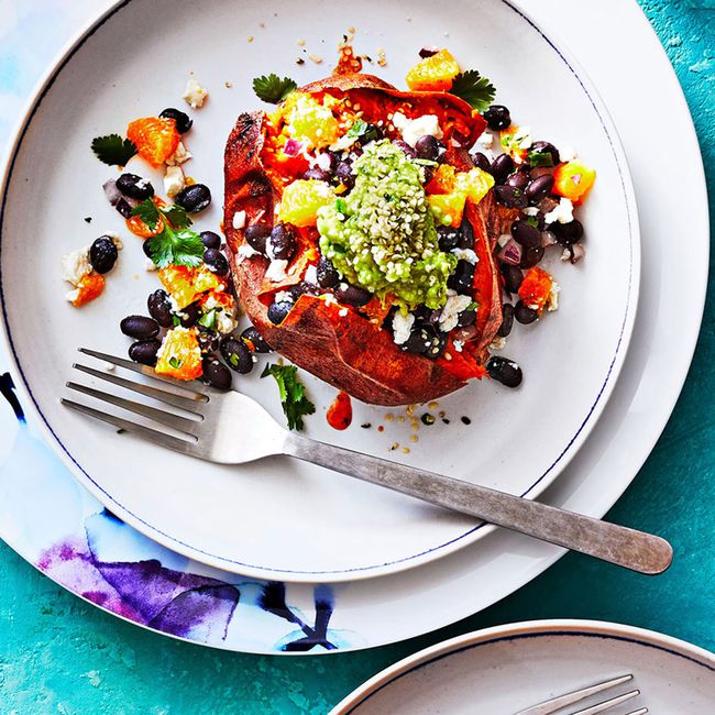 Black Bean, Orange and Feta Sweet Potatoes